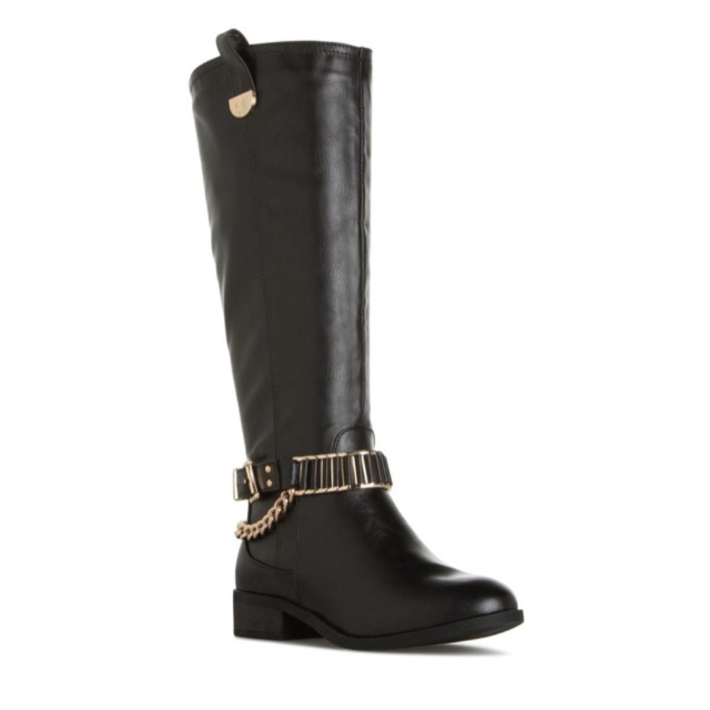 NIB Sz 6 Shoe Dazzle Black Faux Leather Moto Boots - Picture 2 of 6